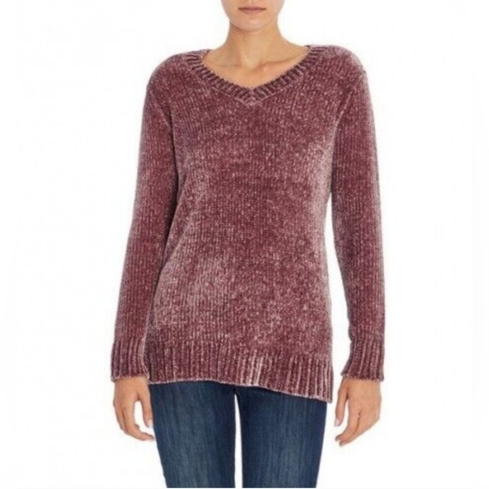 Orvis Mauve‎ Vneck Chenille Tunic Sweater Size Large EUC